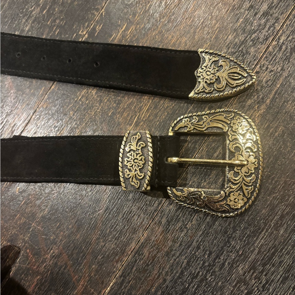 Free People Black Belt with Gold Buckle